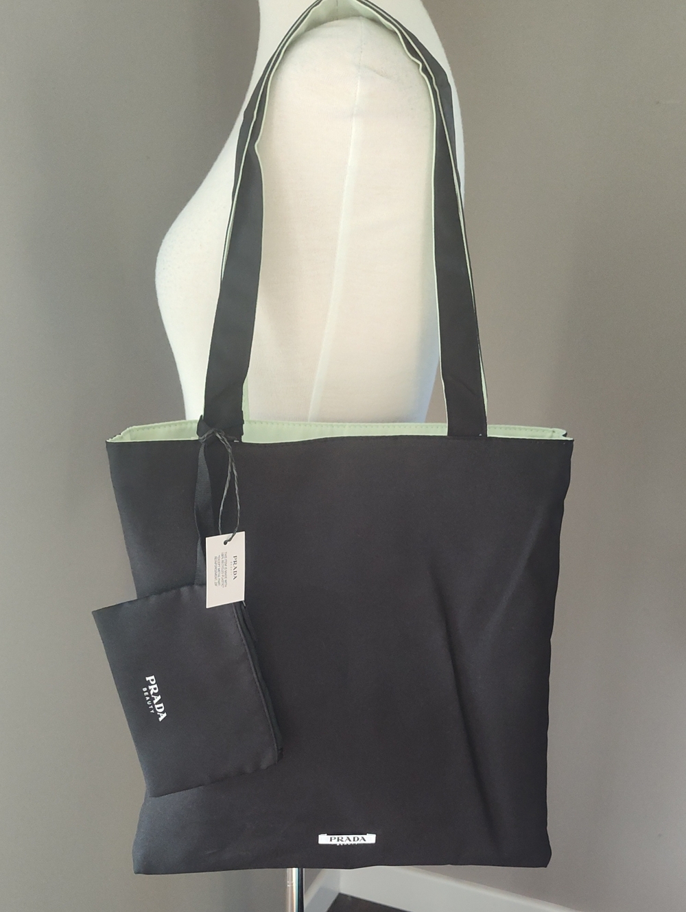 Prada Beauty Reversible Tote with Black Trim, Interior and Black Labeled Pouch